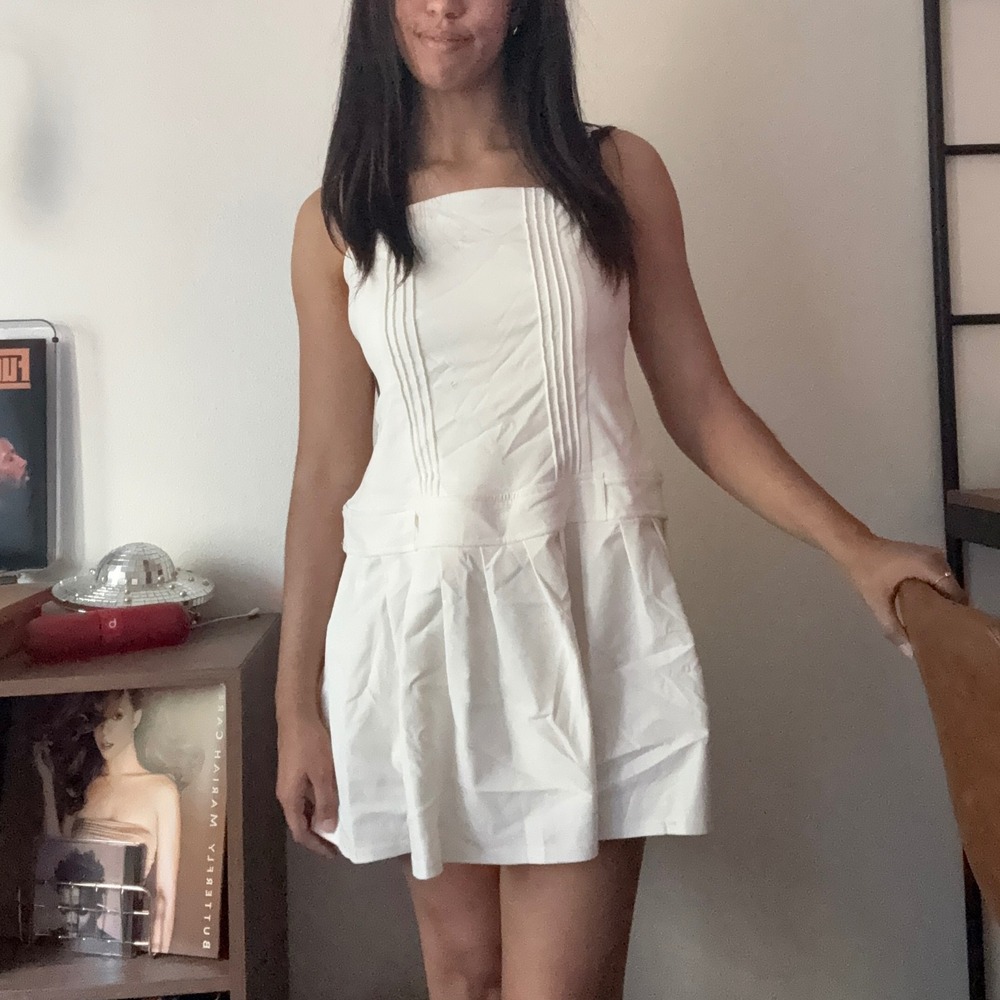 Wild Fable White Pintuck Drop Waist Mini Dress Sleeveless Size L NEW